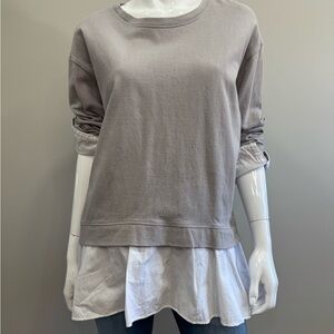 ERI + ALI Women's Gray and White Fleece Top Extended Hem Size M Cuffs